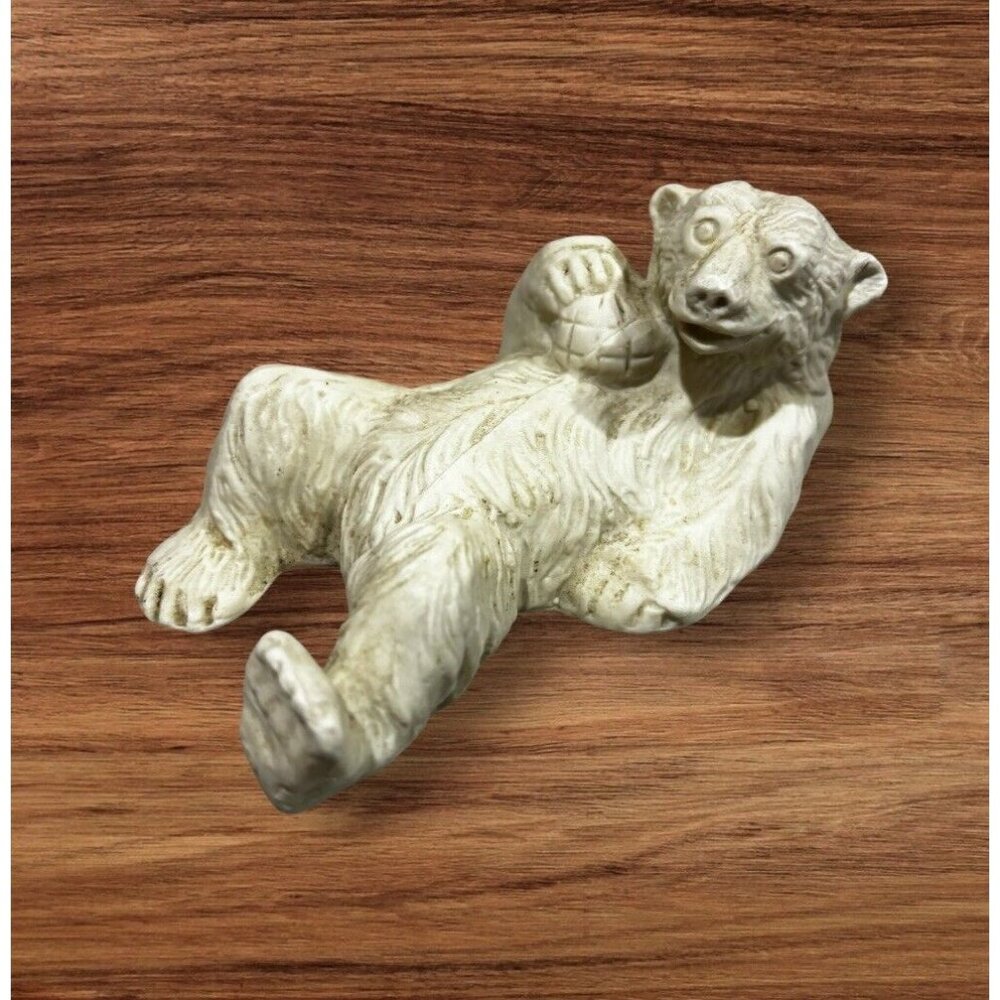 White Polar Bear Figurine Carved Chalkware Laying Floating Mini Trinket Gift